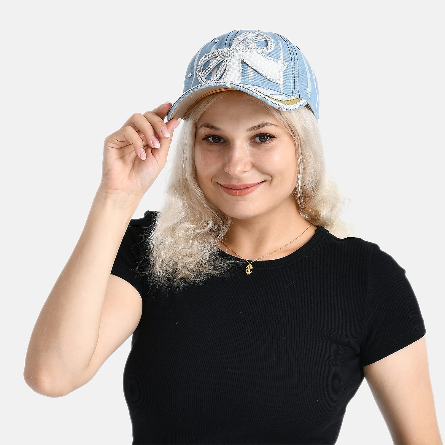 Bow Tie Pattern Denim Baseball Cap (57 cm) - Light Denim