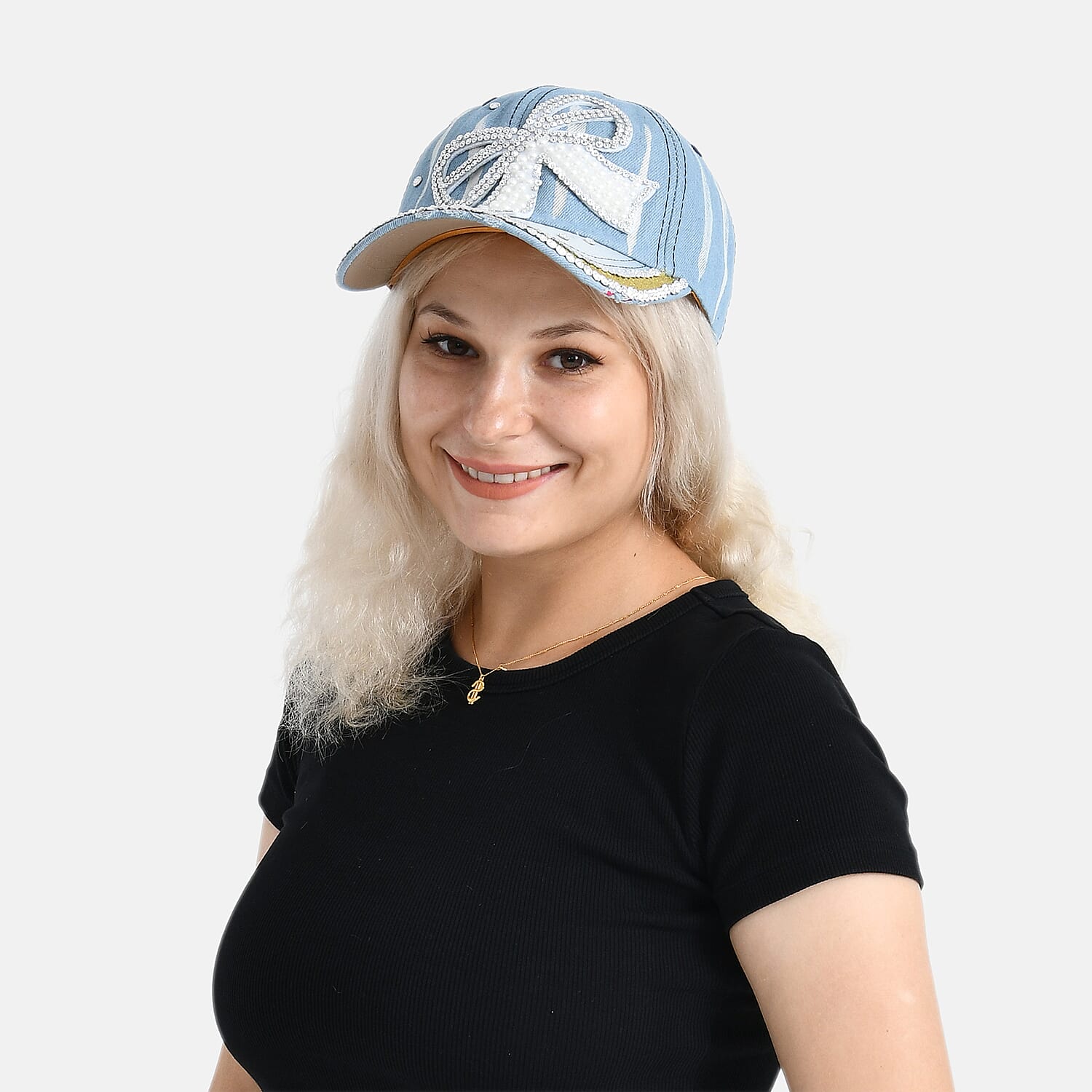 Bow Tie Pattern Denim Baseball Cap (57 cm) - Light Denim