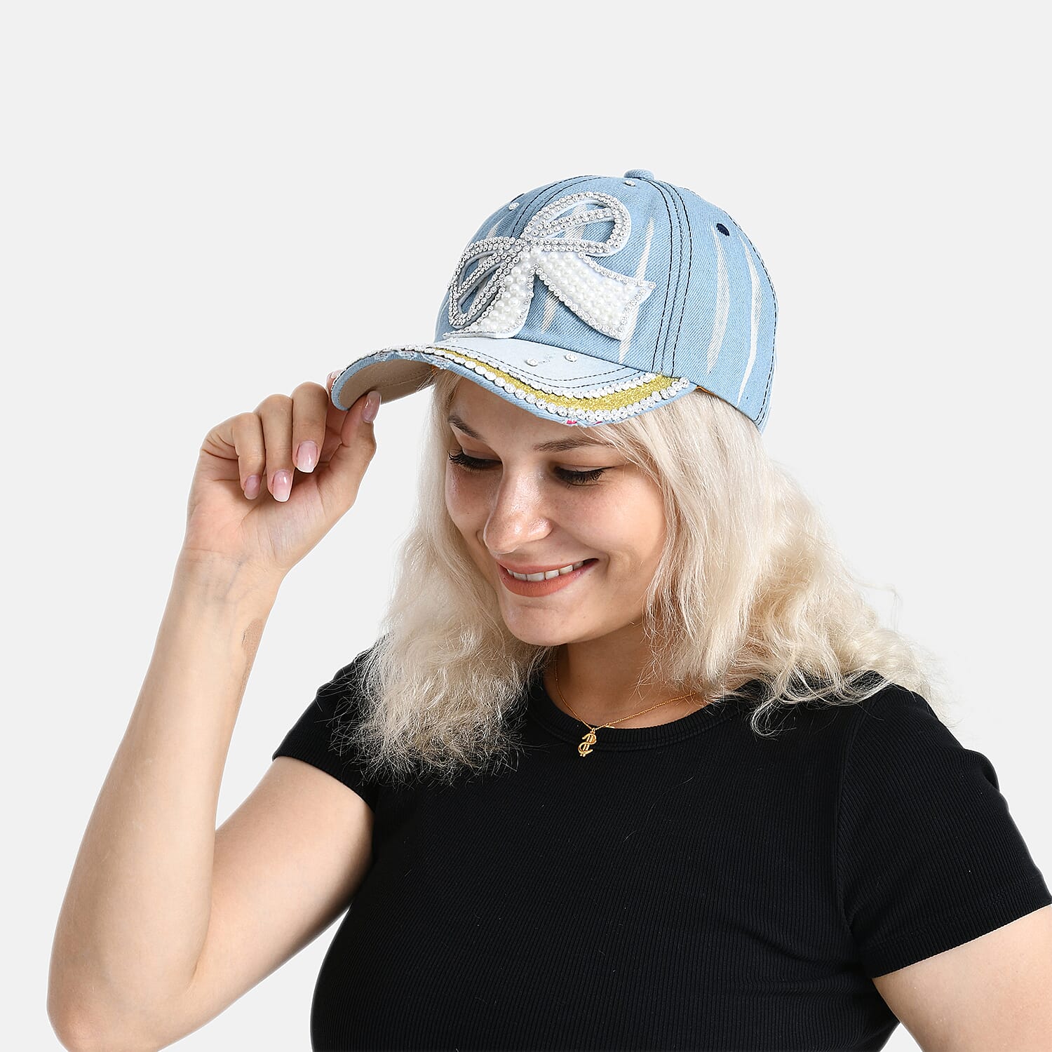 Bow Tie Pattern Denim Baseball Cap (57 cm) - Light Denim