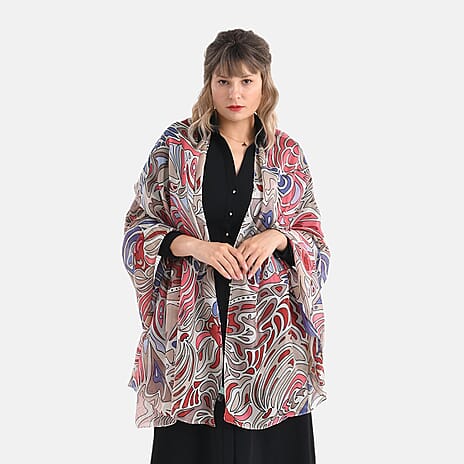 La Marey 100% Mulberry Silk Flower Print Scarf (Size 110x198cm) - Multi Colour