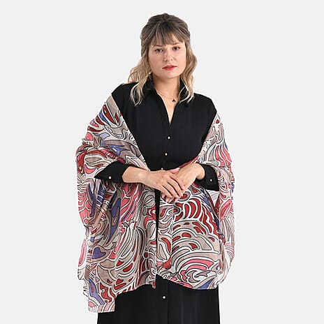 La Marey 100% Mulberry Silk Flower Print Scarf (Size 110x198cm) - Multi Colour