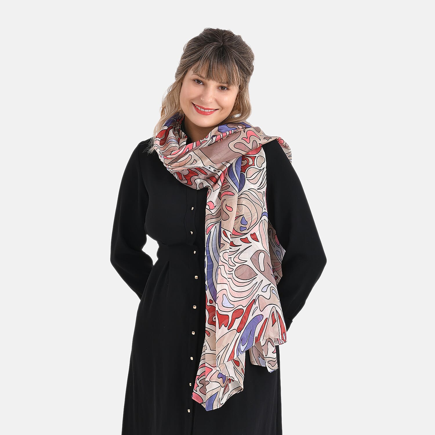 La Marey 100% Mulberry Silk Flower Print Scarf (Size 110x198cm) - Multi Colour