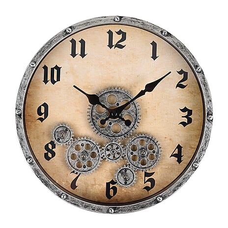 Steampunk-Style Gear Wall Clock (28 cm) - Silver