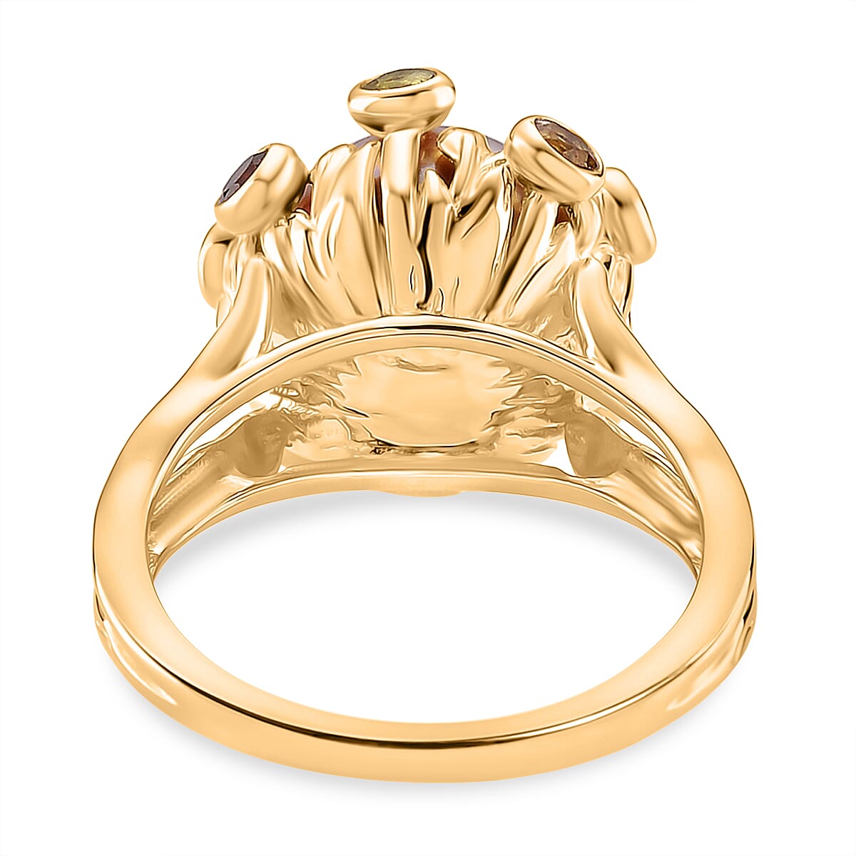 GP Multi Color Edison Pearl, Kanchanaburi Blue Sapphire & Multi-Tourmaline Ring in Yellow Gold Plated Sterling Silver 9.77 Ct, Silver Wt. 5.50 Gms.