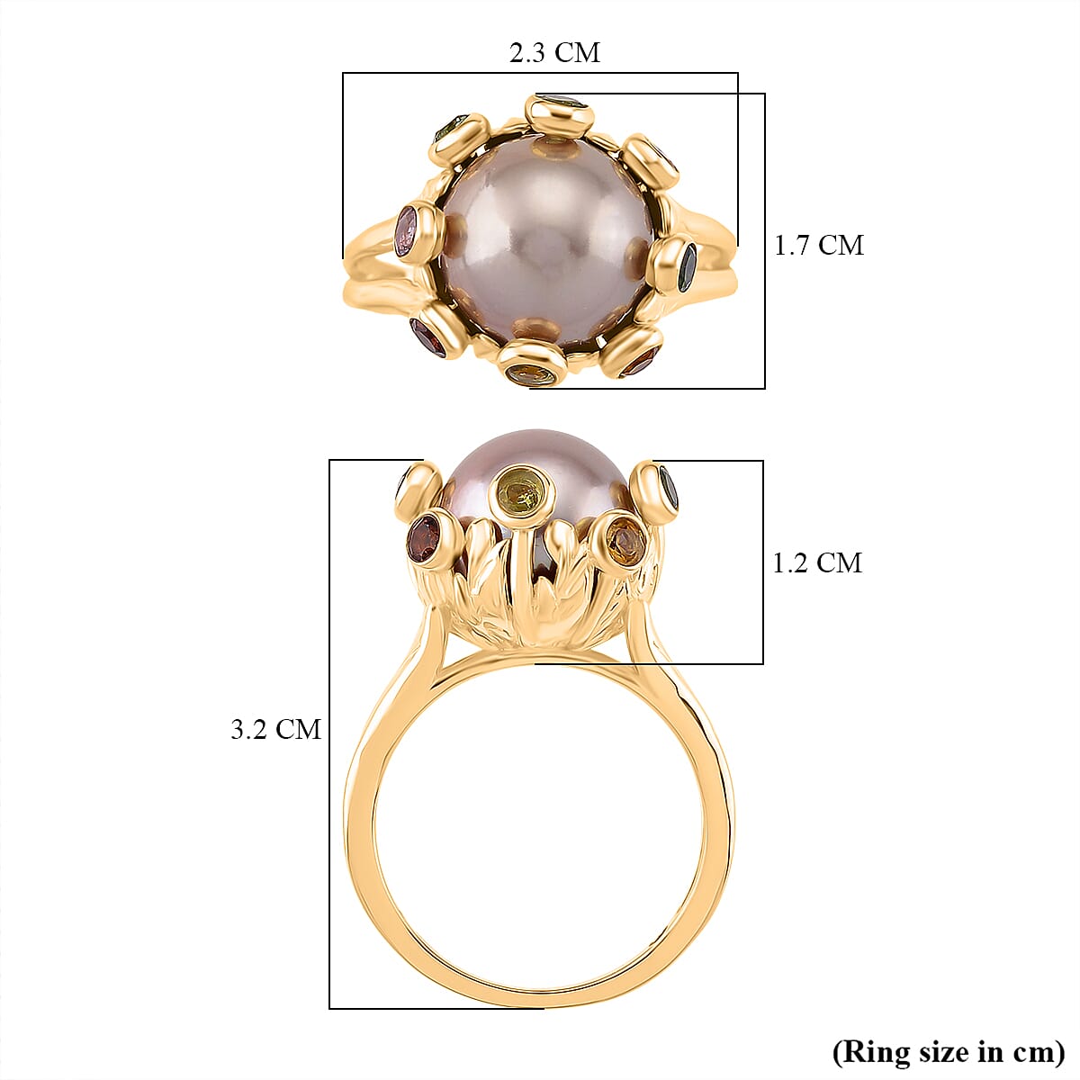 GP Multi Color Edison Pearl, Kanchanaburi Blue Sapphire & Multi-Tourmaline Ring in Yellow Gold Plated Sterling Silver 9.77 Ct, Silver Wt. 5.50 Gms.