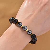 D'joy Natural Shungite & Hematite Bracelet (Size 7.5 Strechable) in Yellow Gold Plating Sterling Silver 140.00 Ct.