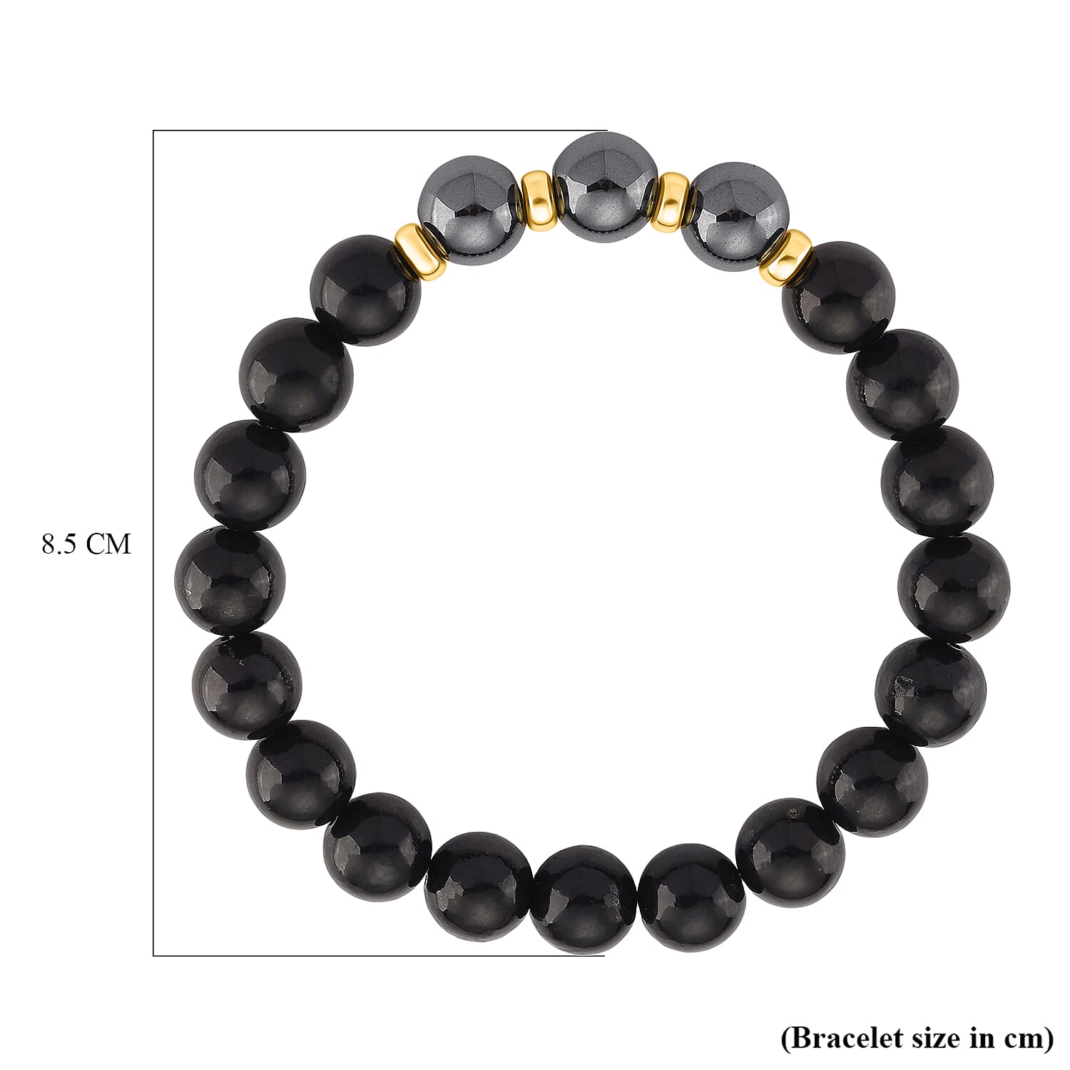 D'joy Natural Shungite & Hematite Bracelet (Size 7.5 Strechable) in Yellow Gold Plating Sterling Silver 140.00 Ct.