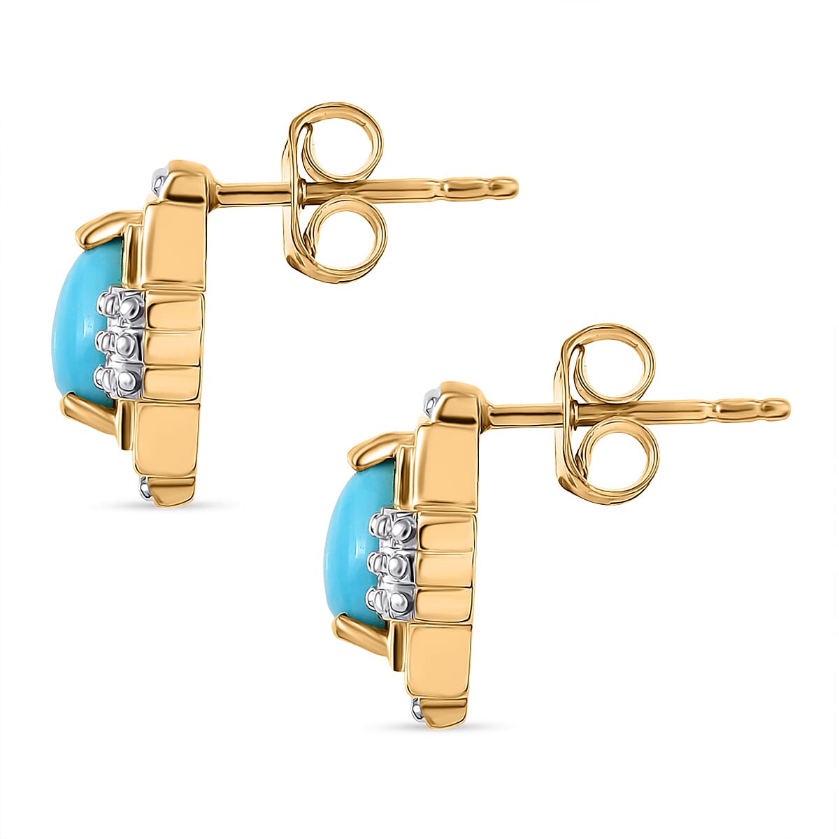D'joy Sleeping Beauty Turquoise Solitaire Stud Push Post Earring in Yellow Gold Plating Sterling Silver 1.29 Ct.