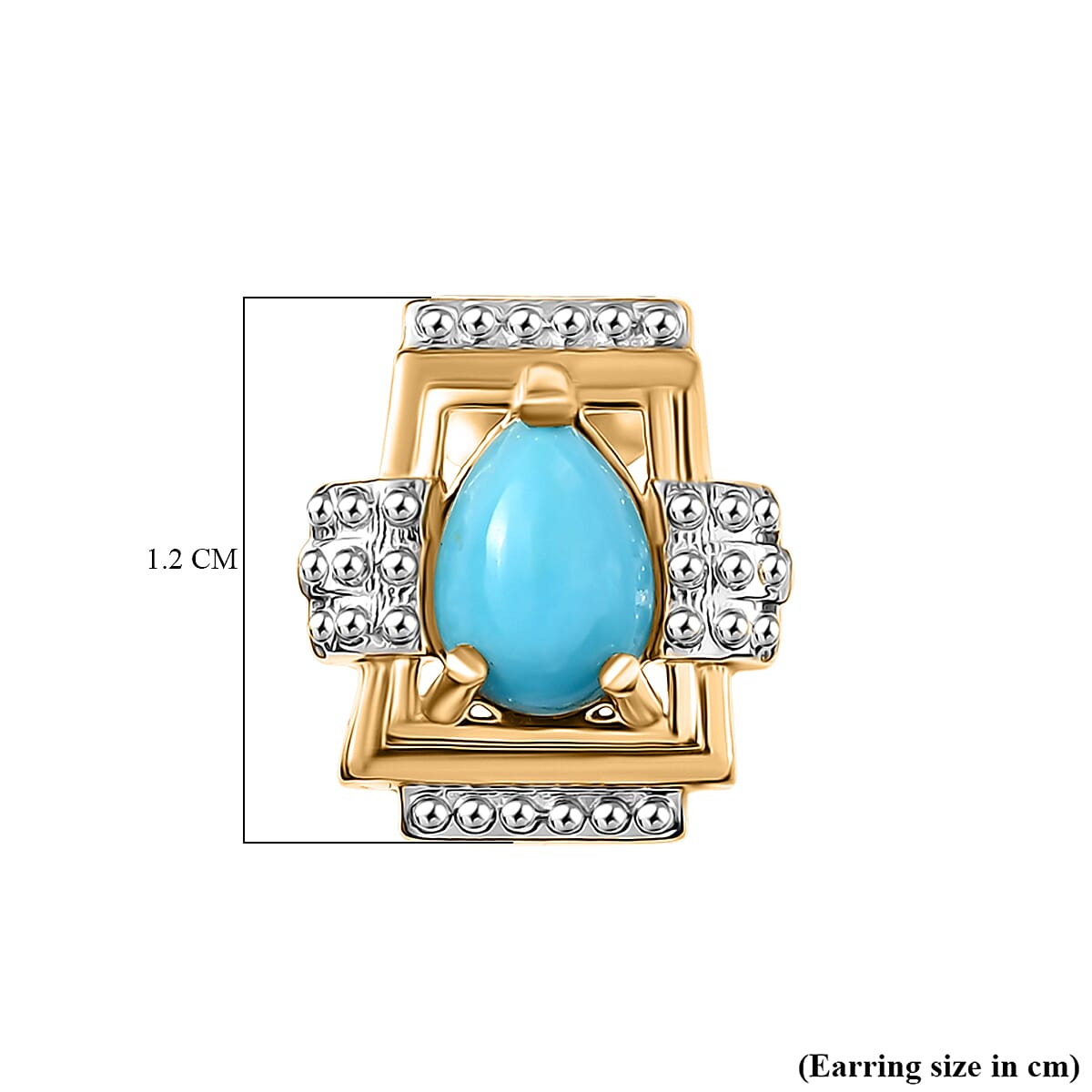 D'joy Sleeping Beauty Turquoise Solitaire Stud Push Post Earring in Yellow Gold Plating Sterling Silver 1.29 Ct.