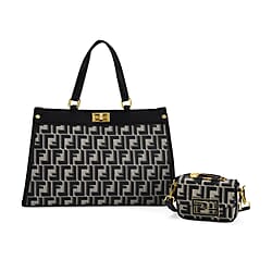 Set of 2 Monogram Tote Bag with Small Matching Bag - Black & Off-White