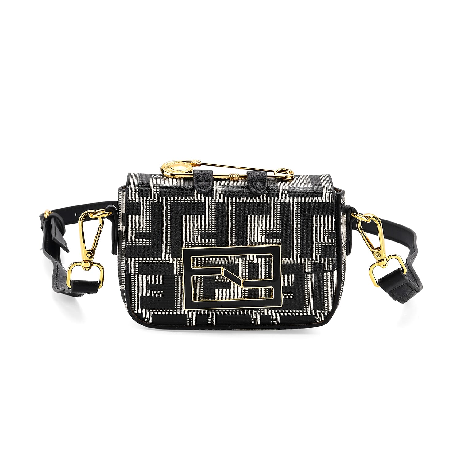 Set of 2 Monogram Tote Bag with Small Matching Bag - Black & Off-White