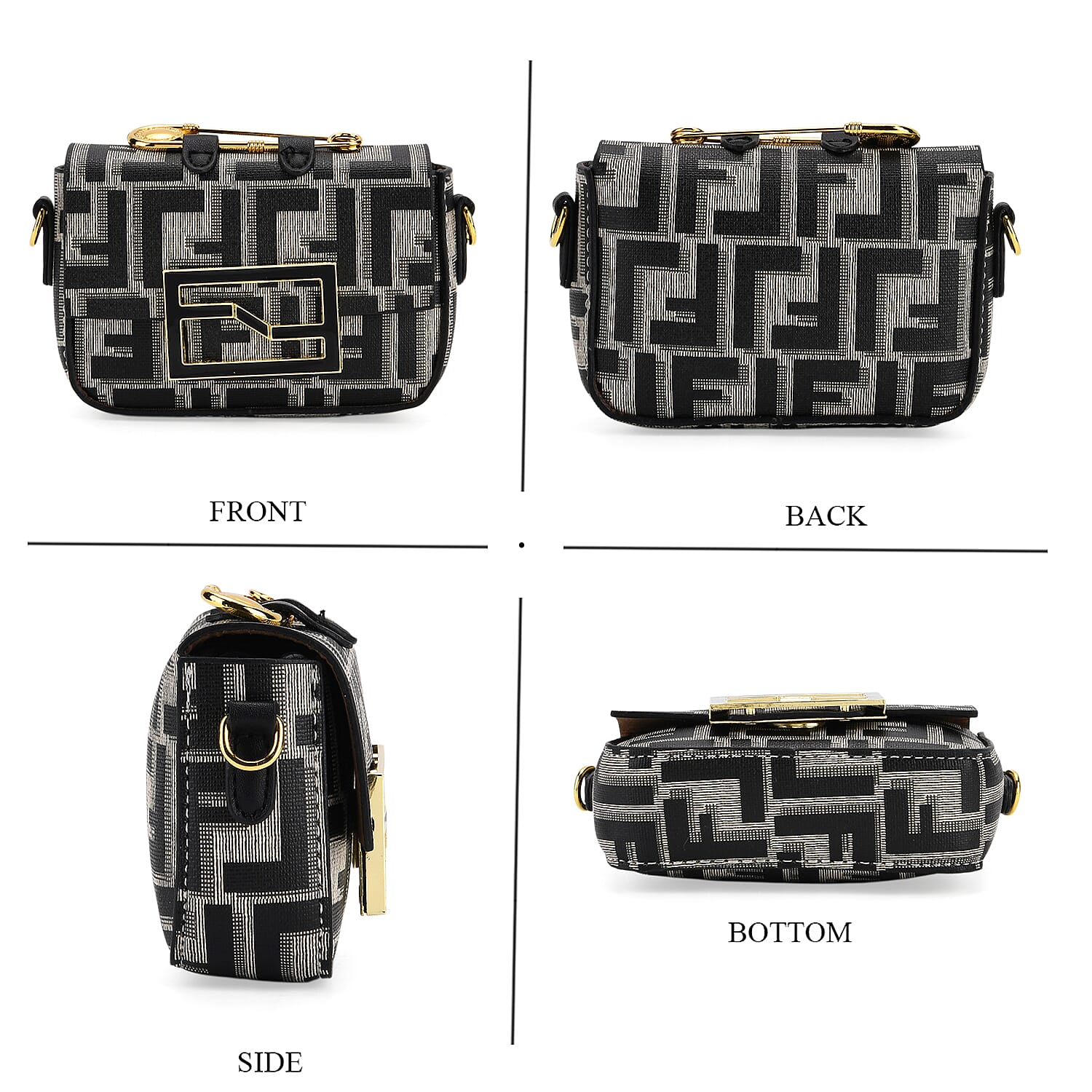 Set of 2 Monogram Tote Bag with Small Matching Bag - Black & Off-White