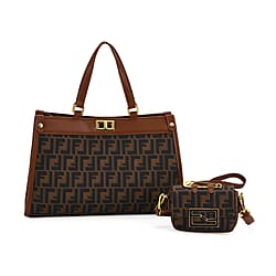 Set of 2 Monogram Tote Bag with Small Matching Bag - Black & Off-White