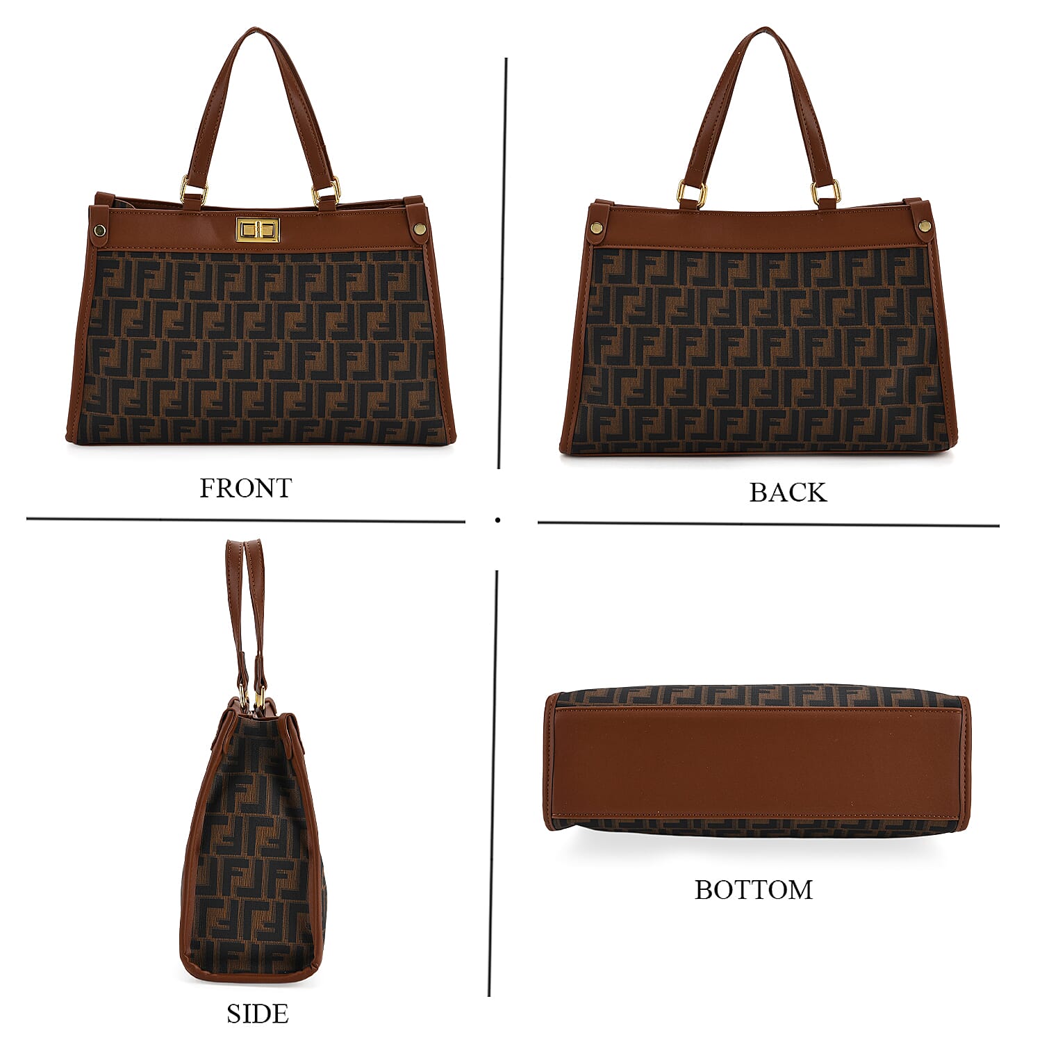 Set of 2 Monogram Tote Bag with Small Matching Bag - Tan & Black