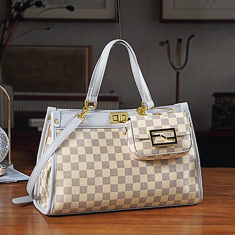 Set of 2 Monogram Tote Bag with Small Matching Bag - Grey & Yellow