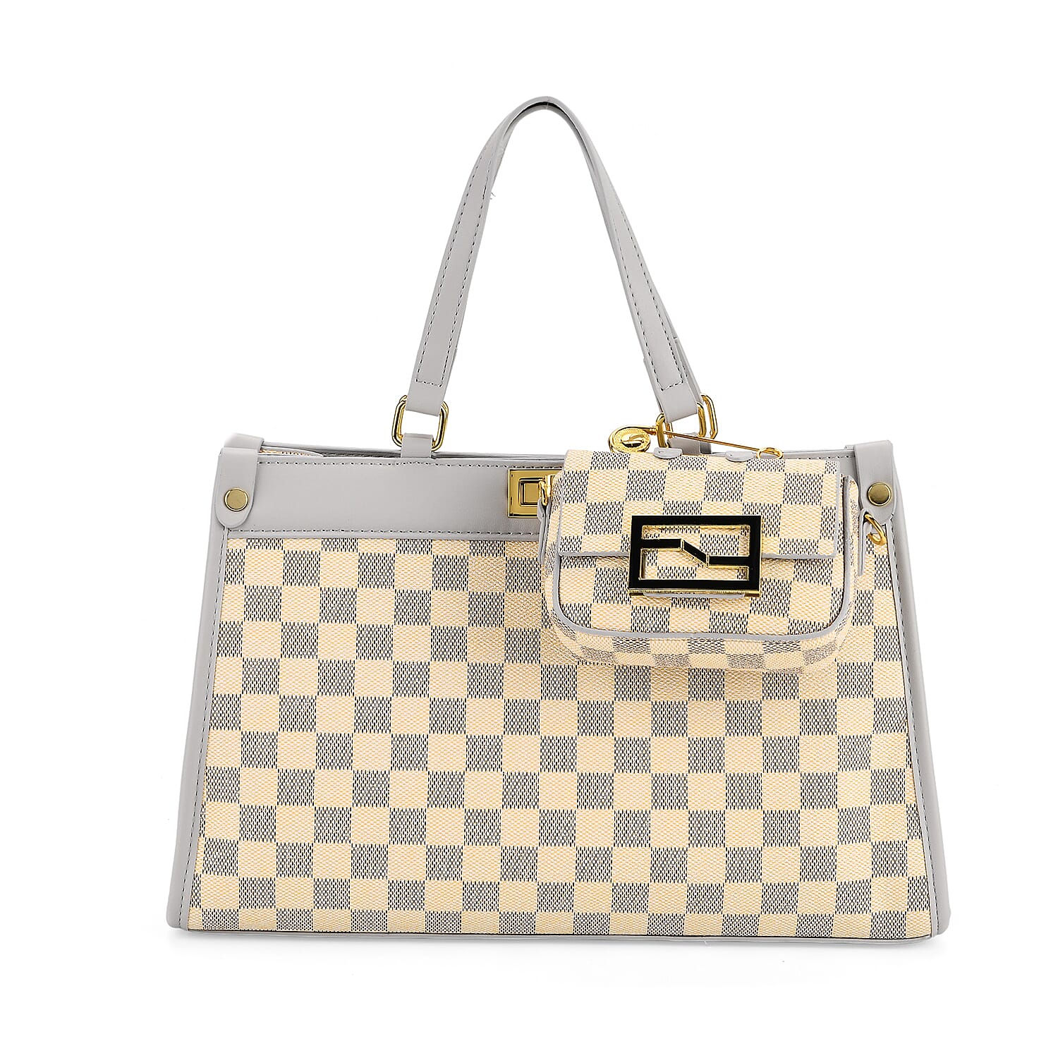 Set of 2 Monogram Tote Bag with Small Matching Bag - Grey & Yellow