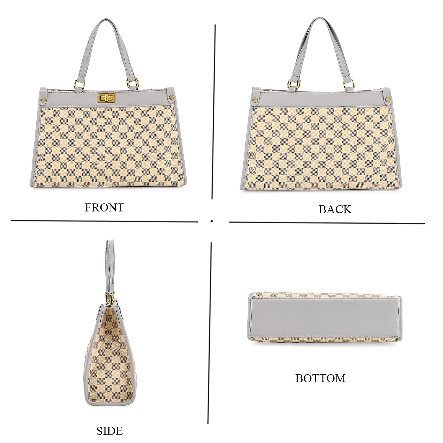 Set of 2 Monogram Tote Bag with Small Matching Bag - Grey & Yellow