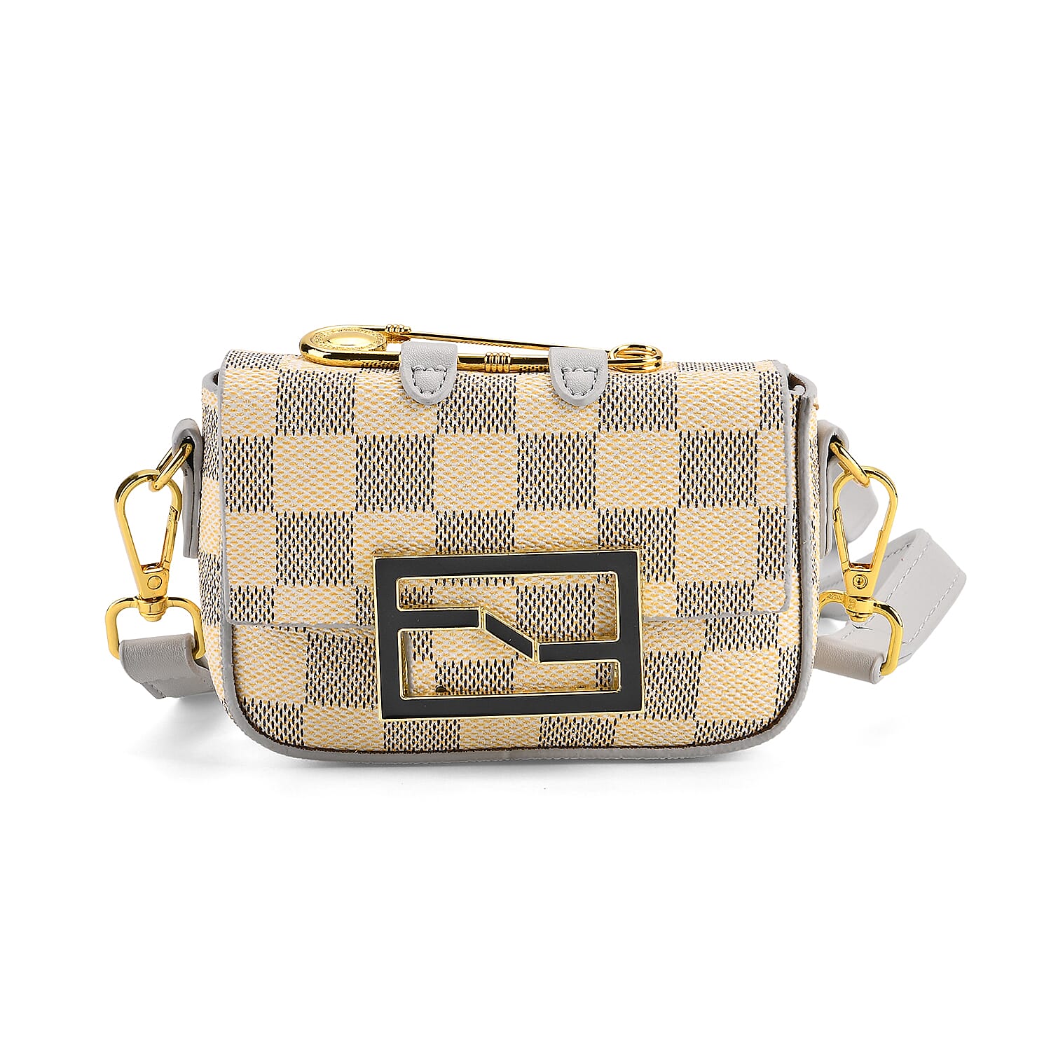 Set of 2 Monogram Tote Bag with Small Matching Bag - Grey & Yellow