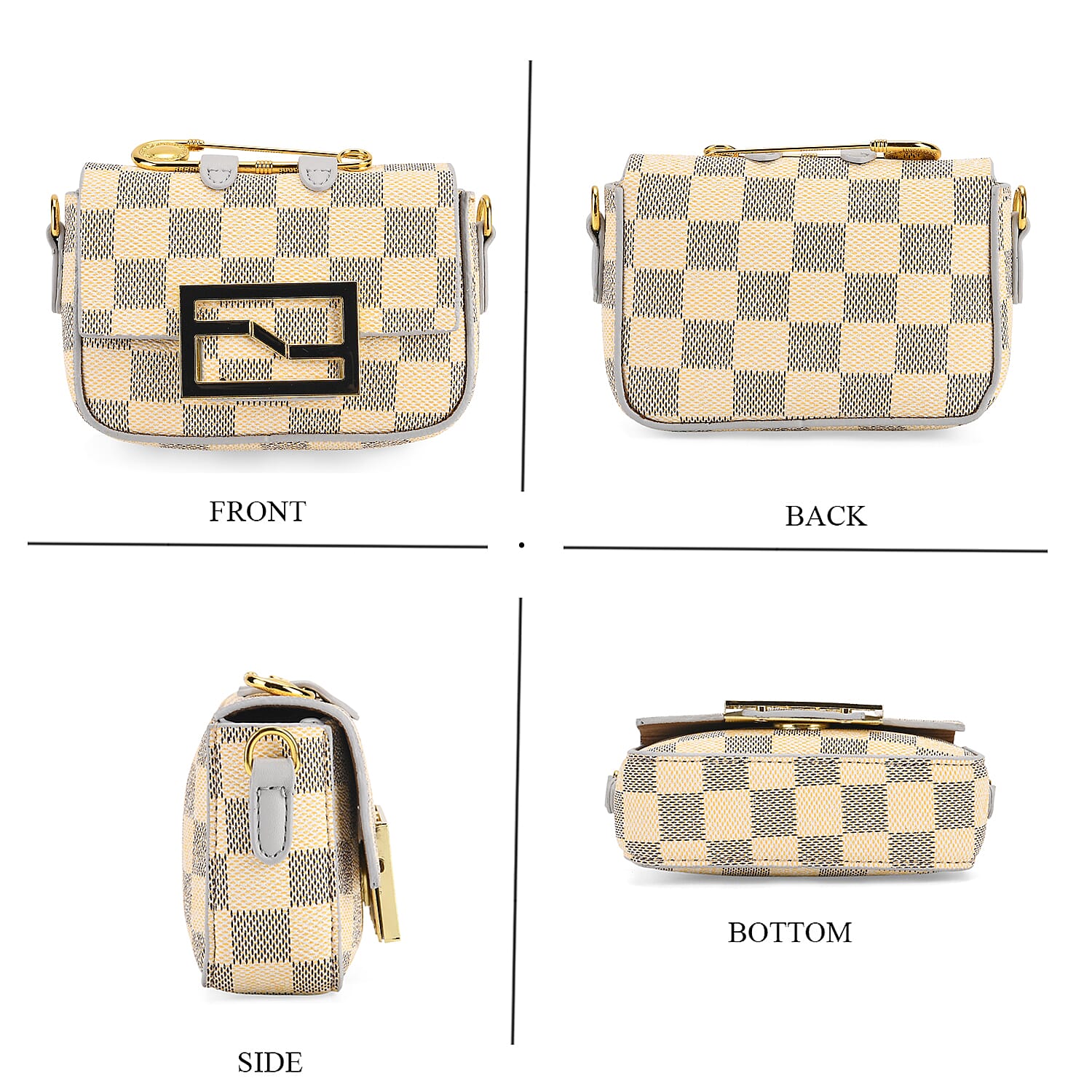 Set of 2 Monogram Tote Bag with Small Matching Bag - Grey & Yellow