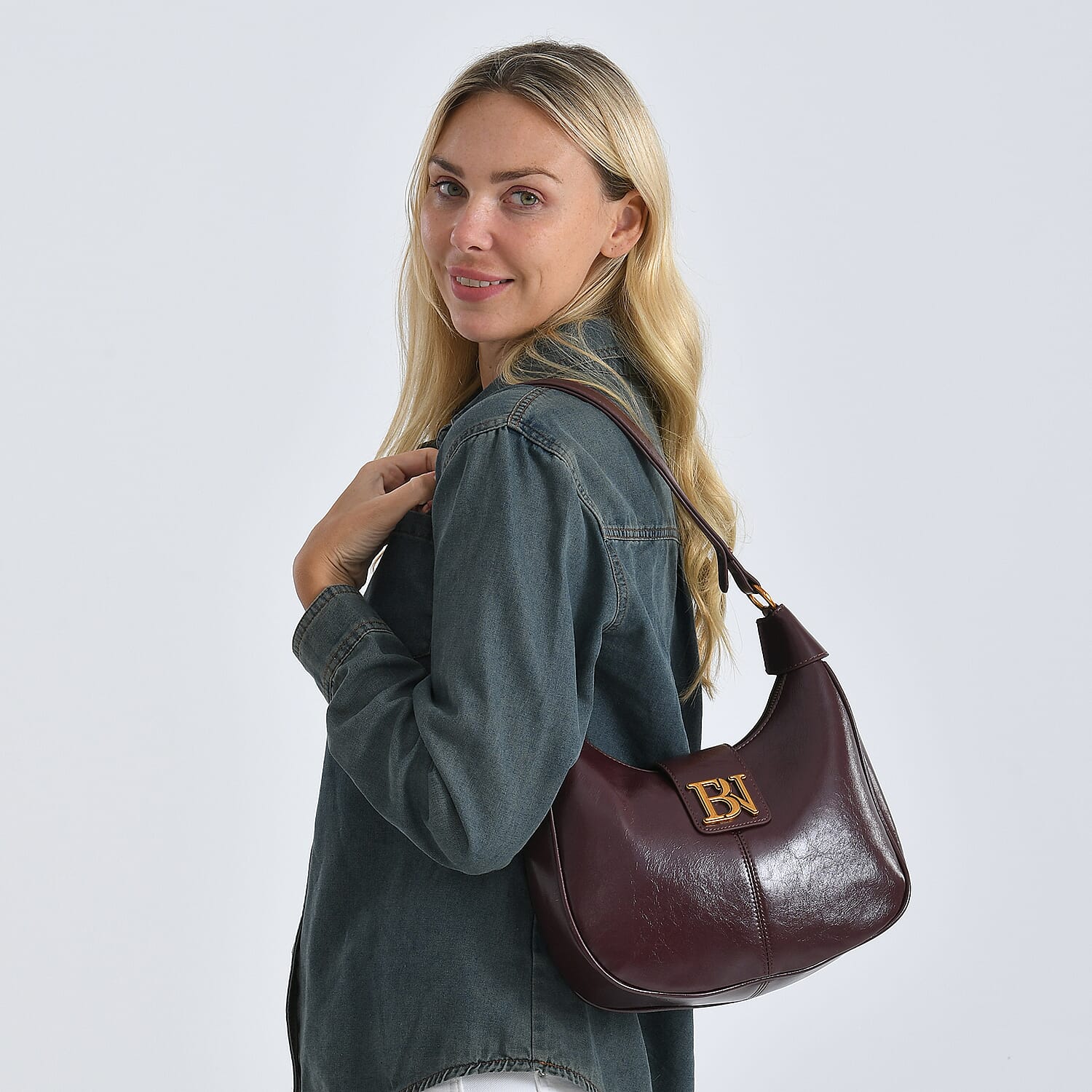 Closeout Deal - Designer Inspired -  Hobo Shoulder Bag - Burgundy