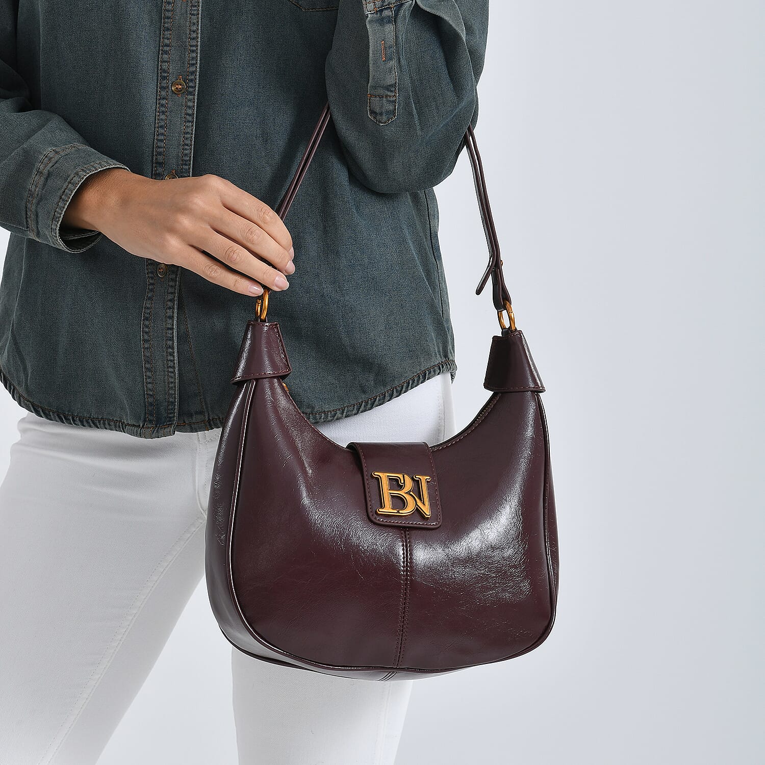 Closeout Deal - Designer Inspired -  Hobo Shoulder Bag - Burgundy