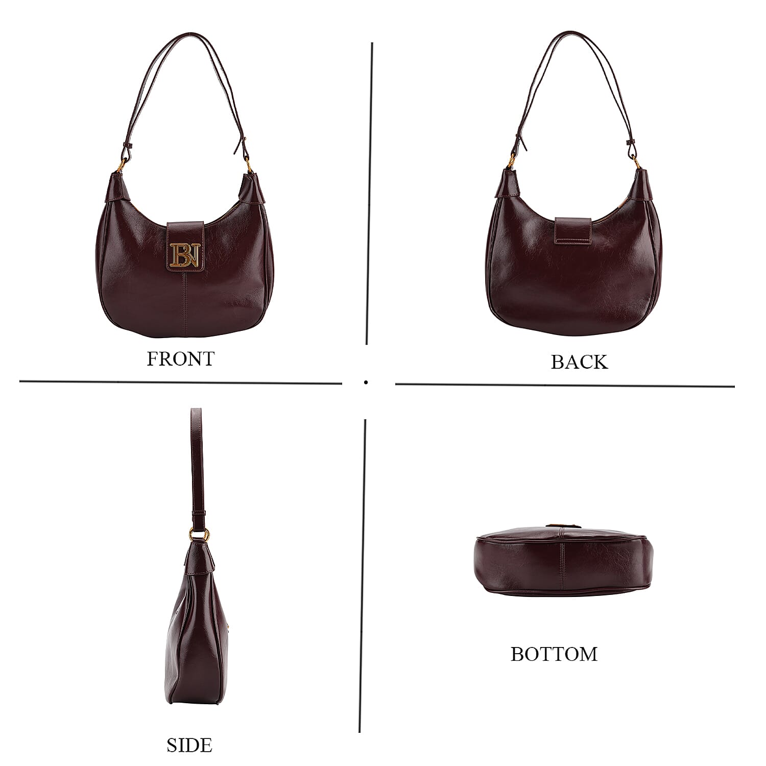 Closeout Deal - Designer Inspired -  Hobo Shoulder Bag - Burgundy