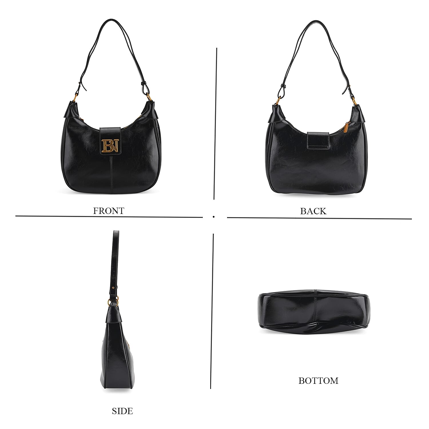 Closeout Deal - Designer Inspired -  Hobo Shoulder Bag - Black