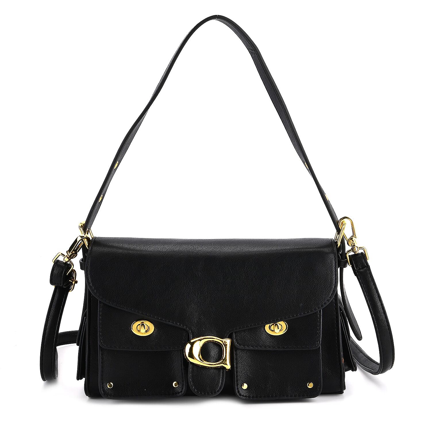 PU Patterned Shoulder Bag (Size 26x9x16 cm) - Black