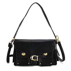 Designer Inspired Cargo Turnlock Soft Tabby Shoulder Bag - Tan