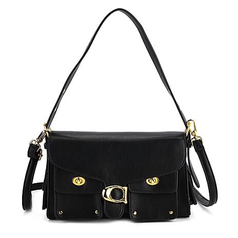 PU Patterned Shoulder Bag (Size 26x9x16 cm) - Black