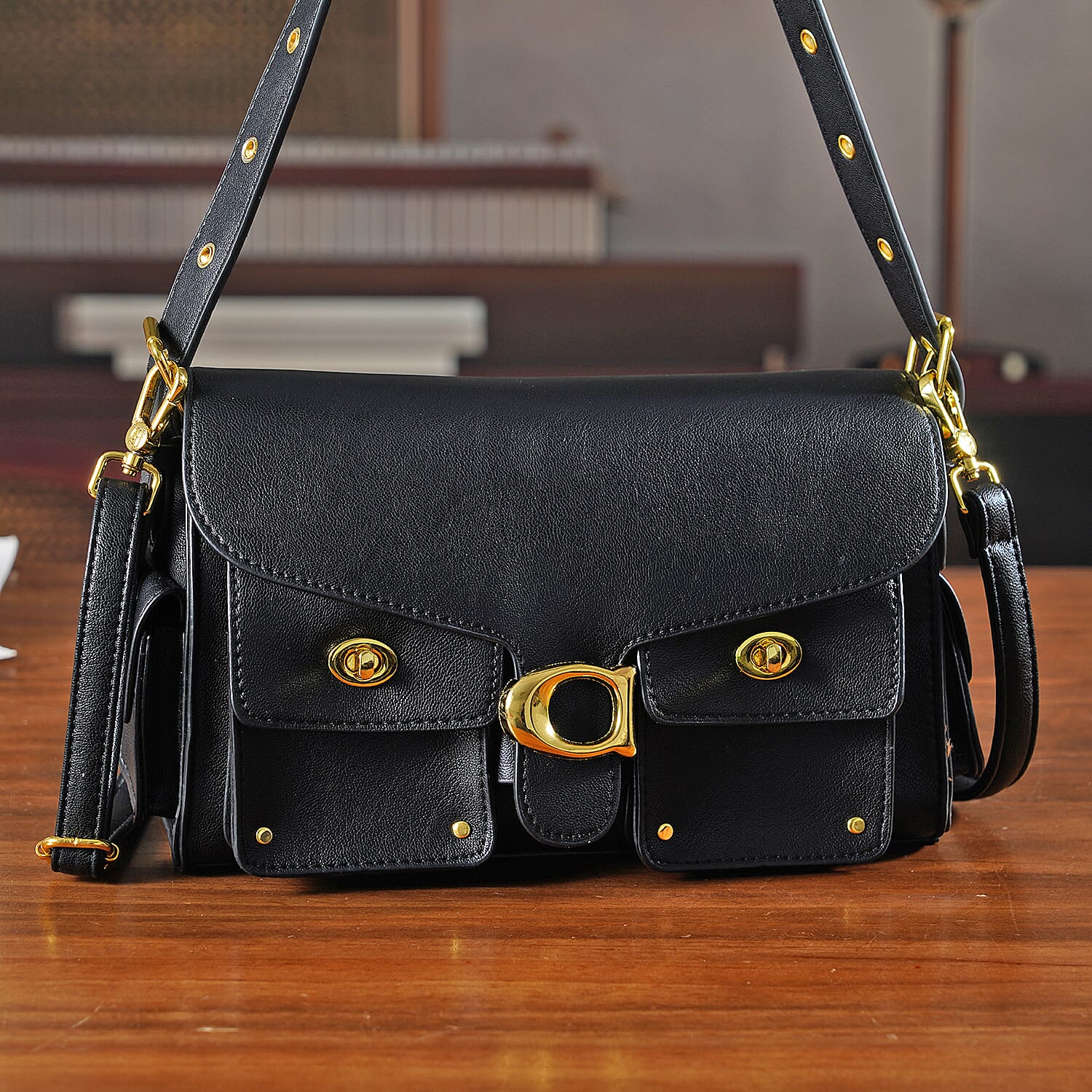 PU Patterned Shoulder Bag (Size 26x9x16 cm) - Black