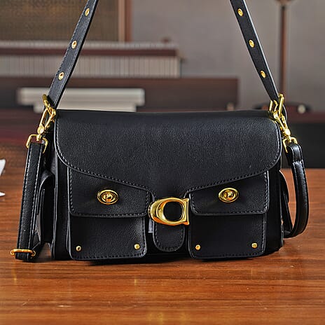 Designer Inspired Cargo Turnlock Soft Tabby Shoulder Bag - Black