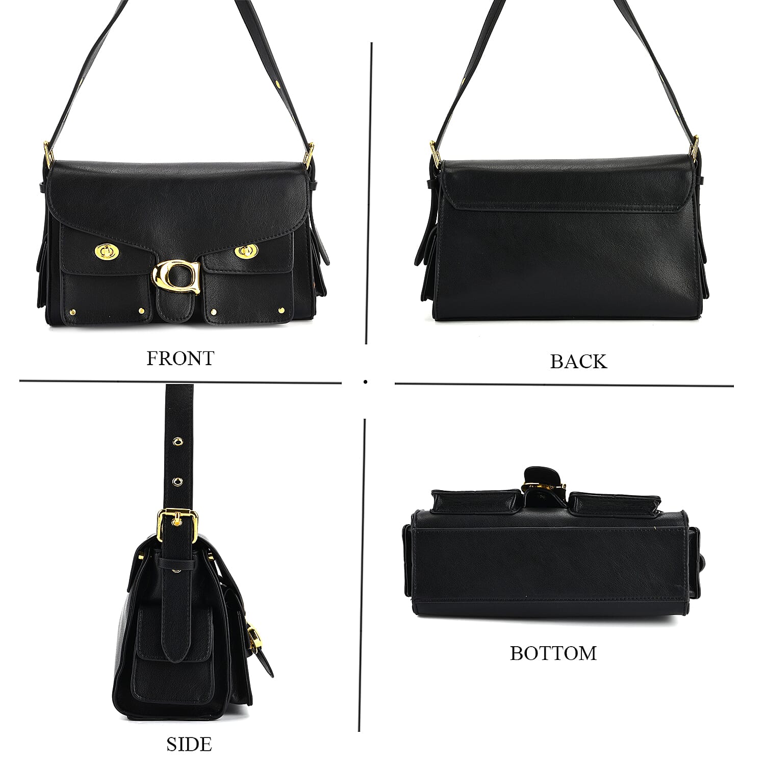 PU Patterned Shoulder Bag (Size 26x9x16 cm) - Black