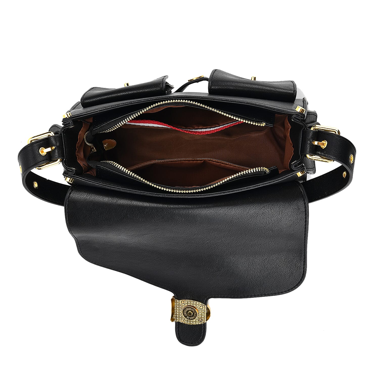 PU Patterned Shoulder Bag (Size 26x9x16 cm) - Black