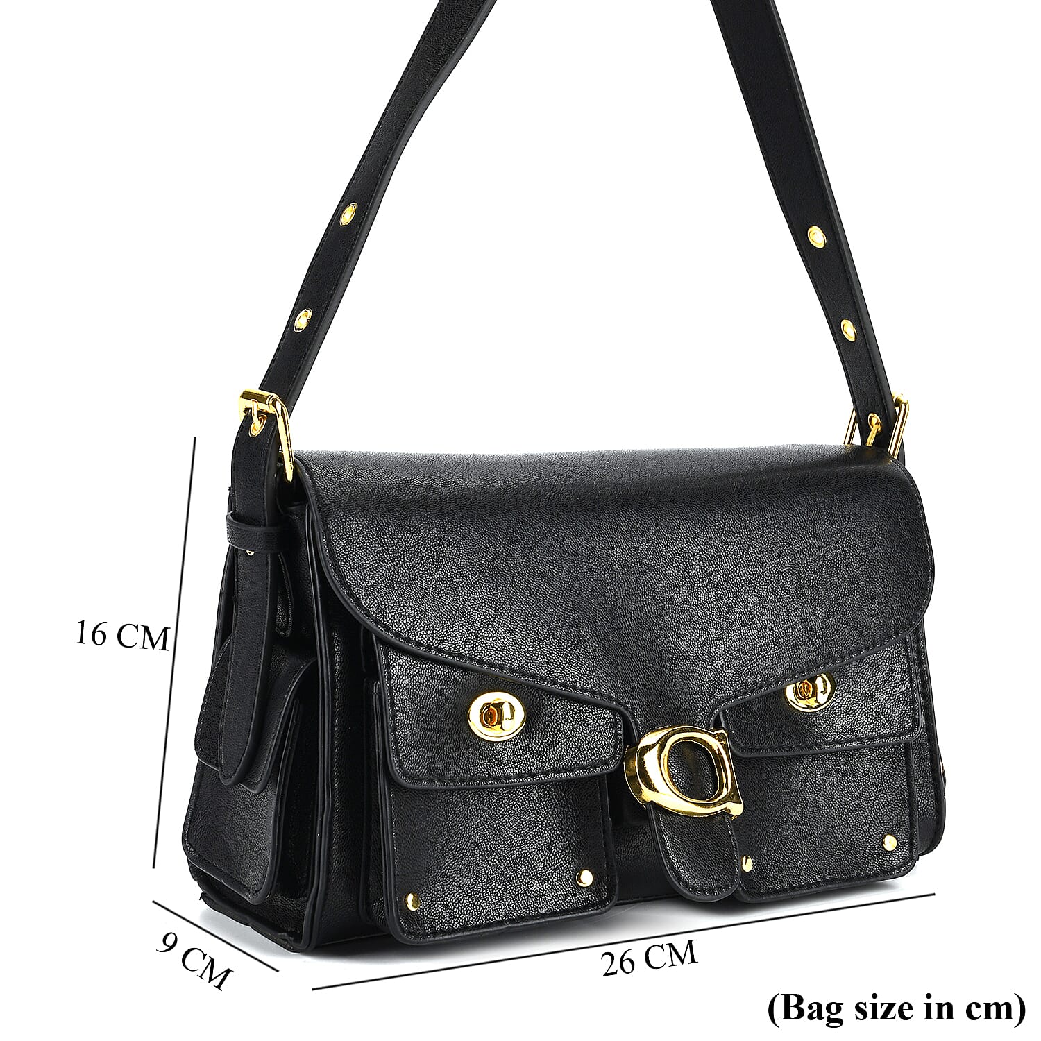 PU Patterned Shoulder Bag (Size 26x9x16 cm) - Black