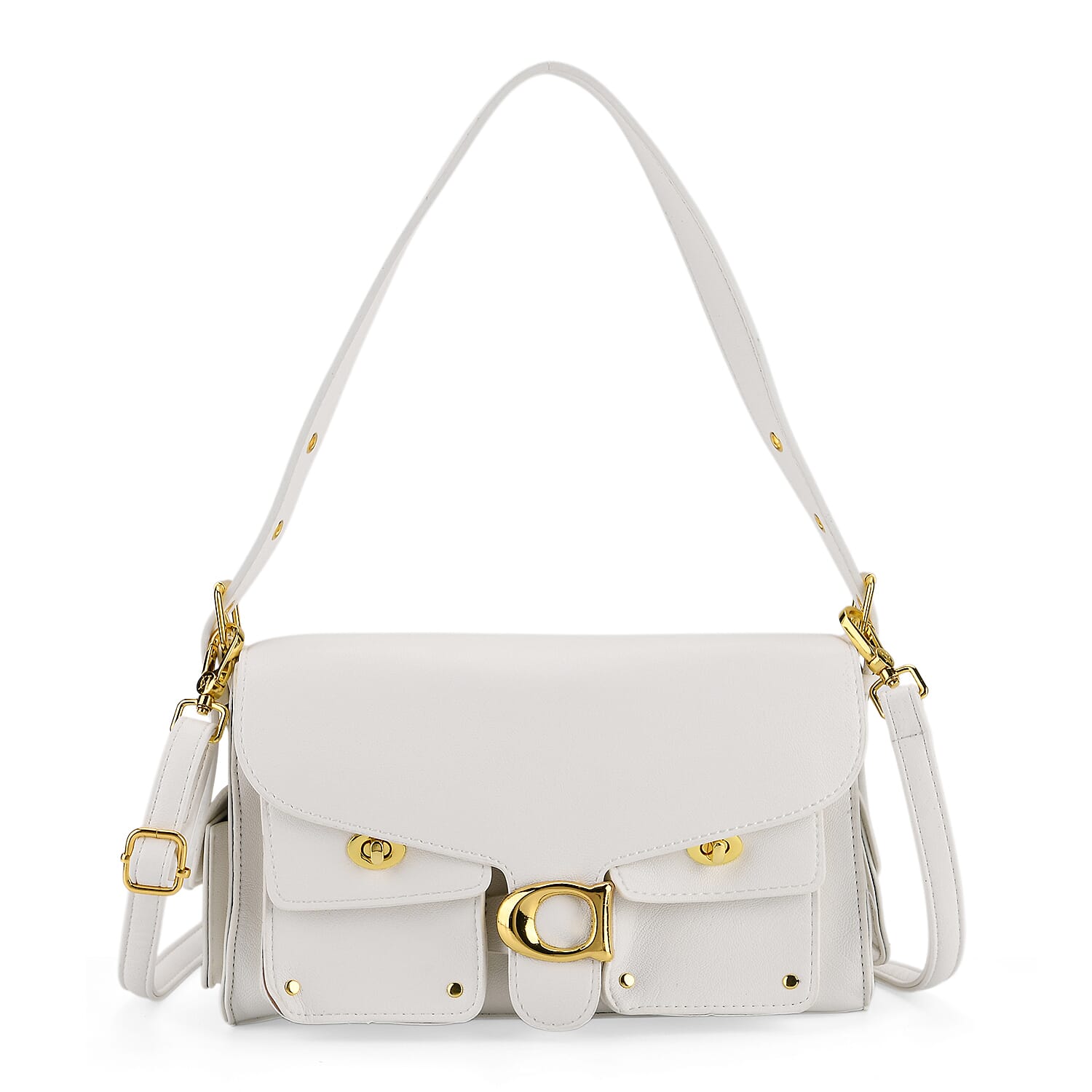 Designer Inspired Cargo Turnlock Soft Tabby Shoulder Bag - White