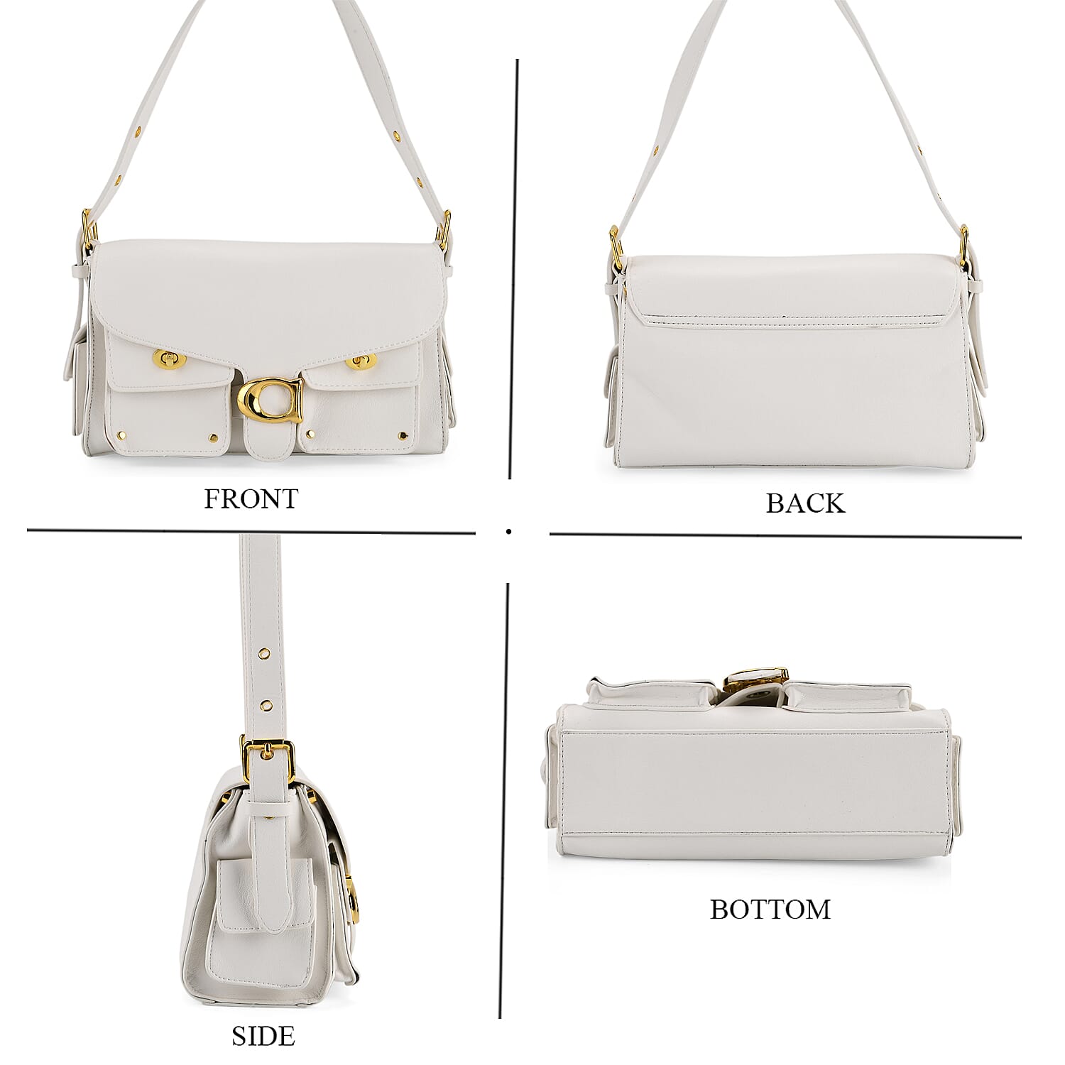 Designer Inspired Cargo Turnlock Soft Tabby Shoulder Bag - White