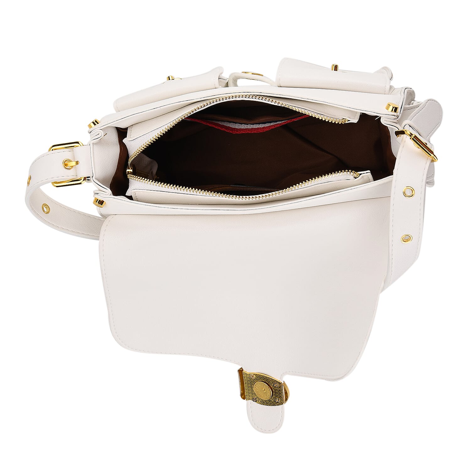 Designer Inspired Cargo Turnlock Soft Tabby Shoulder Bag - White