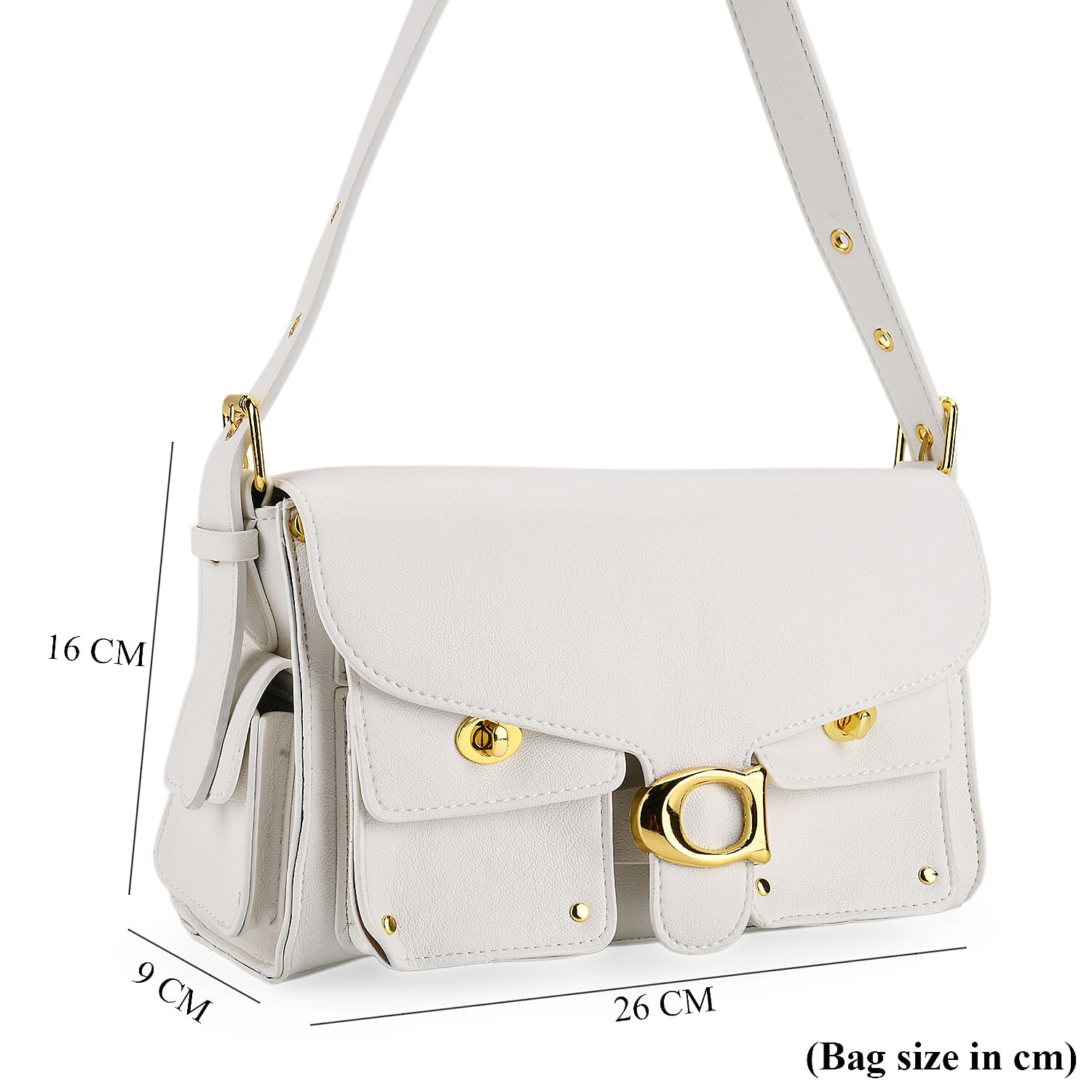 Designer Inspired Cargo Turnlock Soft Tabby Shoulder Bag - White