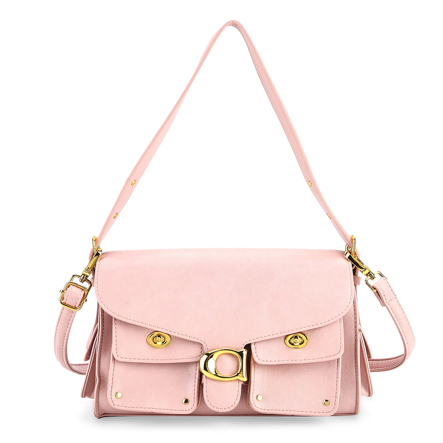 Designer Inspired Cargo Turnlock Soft Tabby Shoulder Bag - Pink