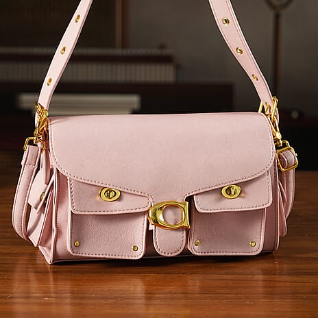 Designer Inspired Cargo Turnlock Soft Tabby Shoulder Bag - Pink