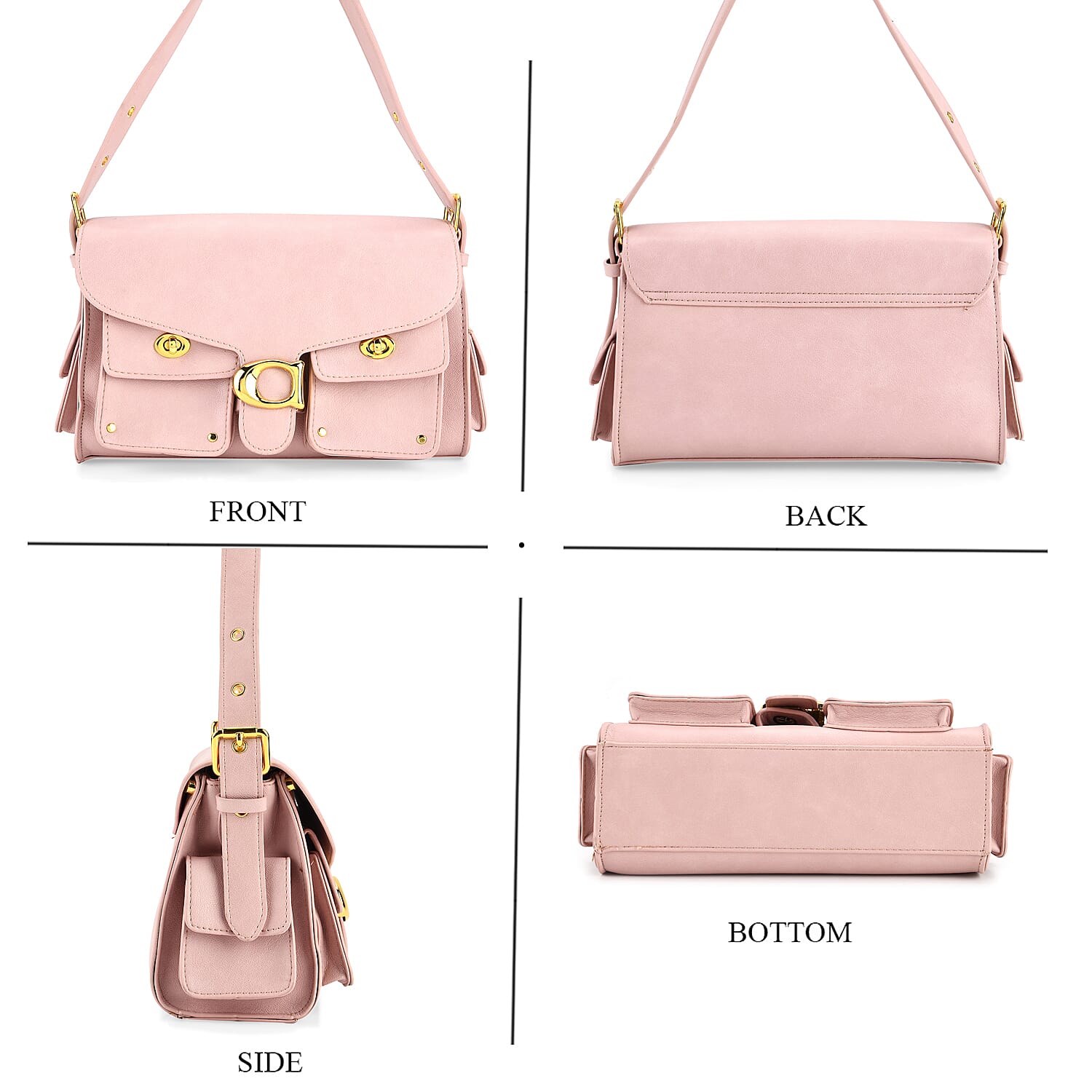 Designer Inspired Cargo Turnlock Soft Tabby Shoulder Bag - Pink