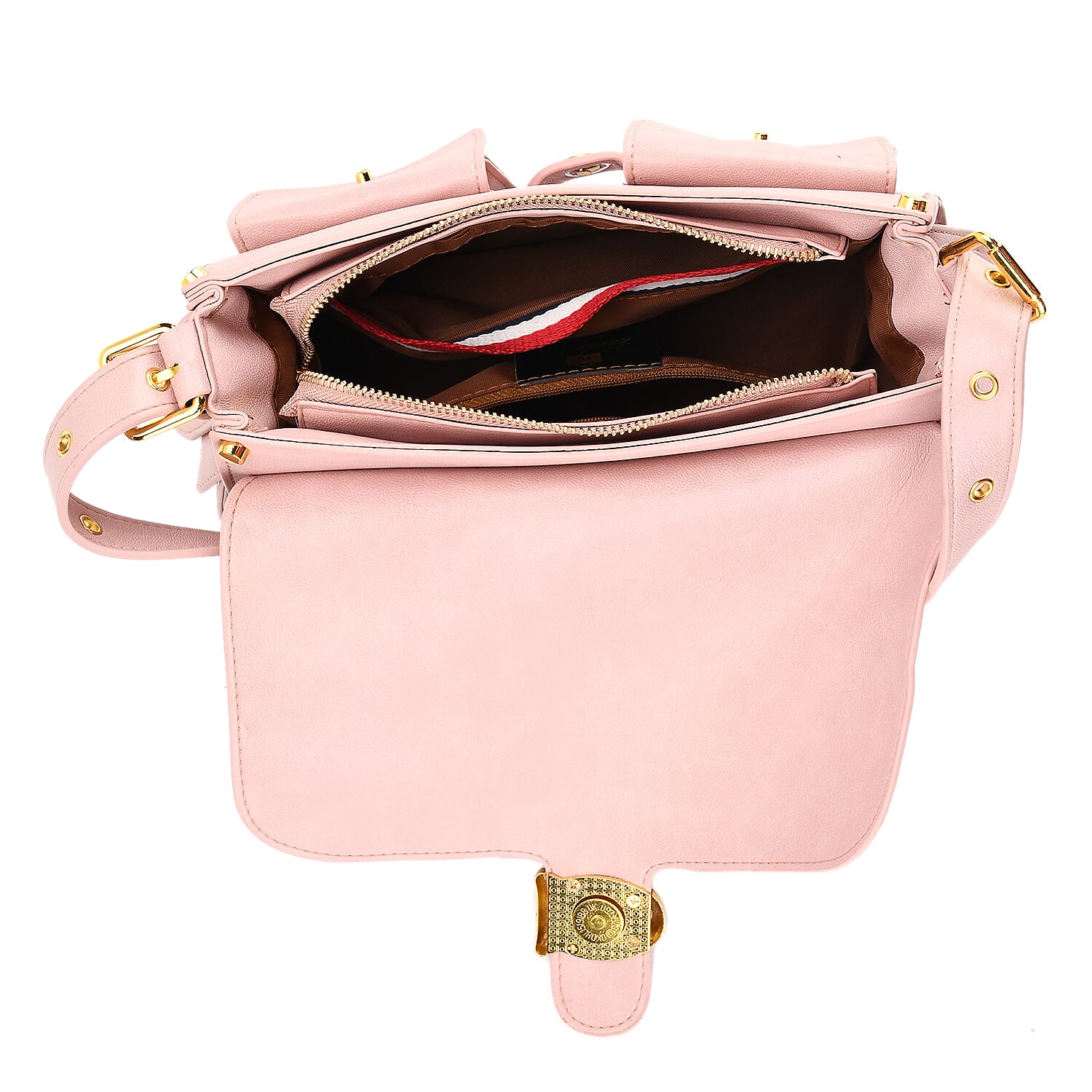 Designer Inspired Cargo Turnlock Soft Tabby Shoulder Bag - Pink