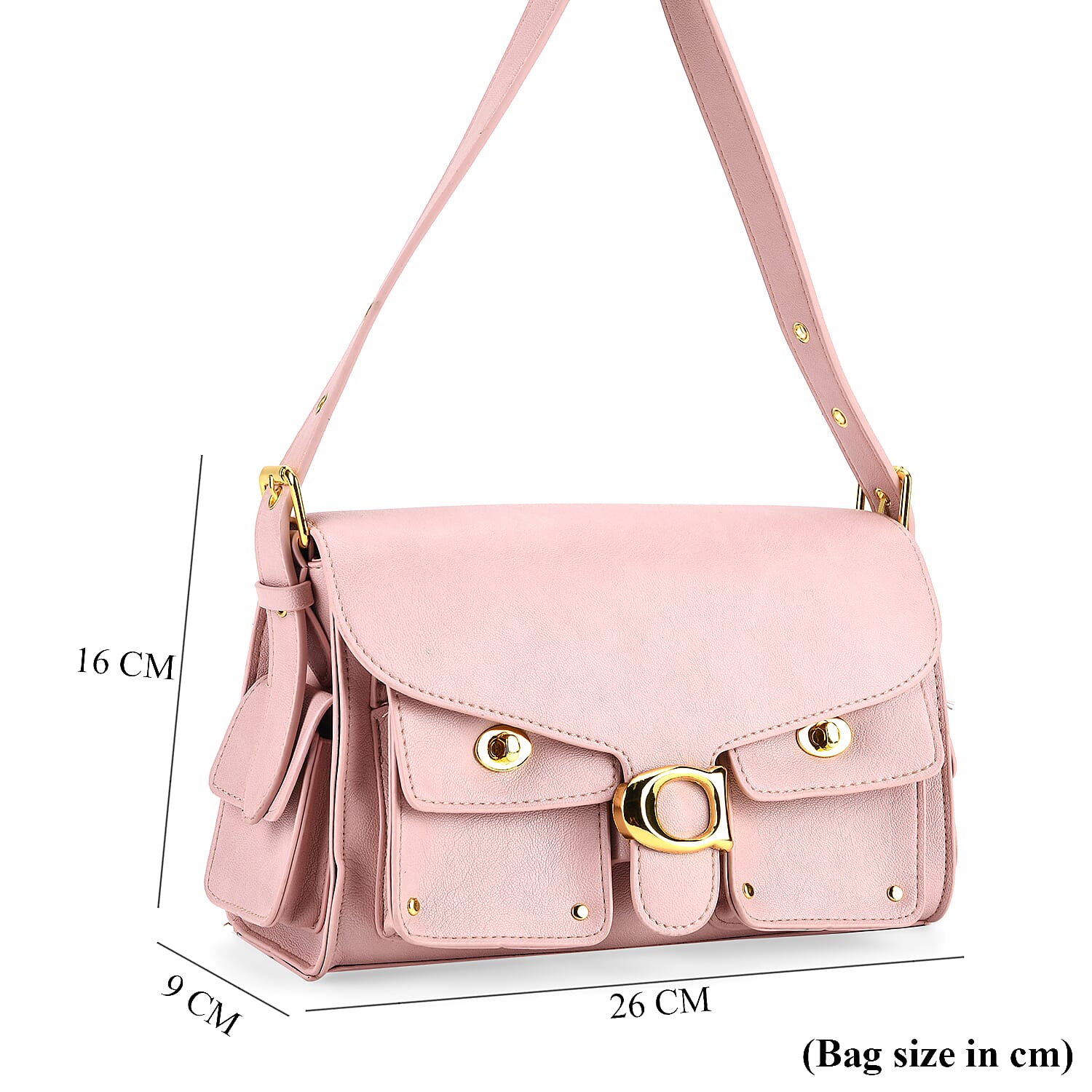 Designer Inspired Cargo Turnlock Soft Tabby Shoulder Bag - Pink