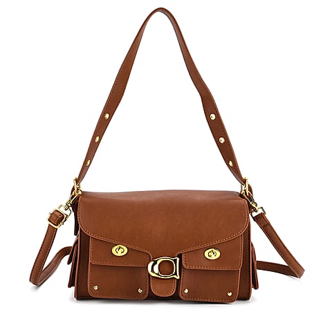 PU Patterned Shoulder Bag (Size 26x9x16 cm) - Tan