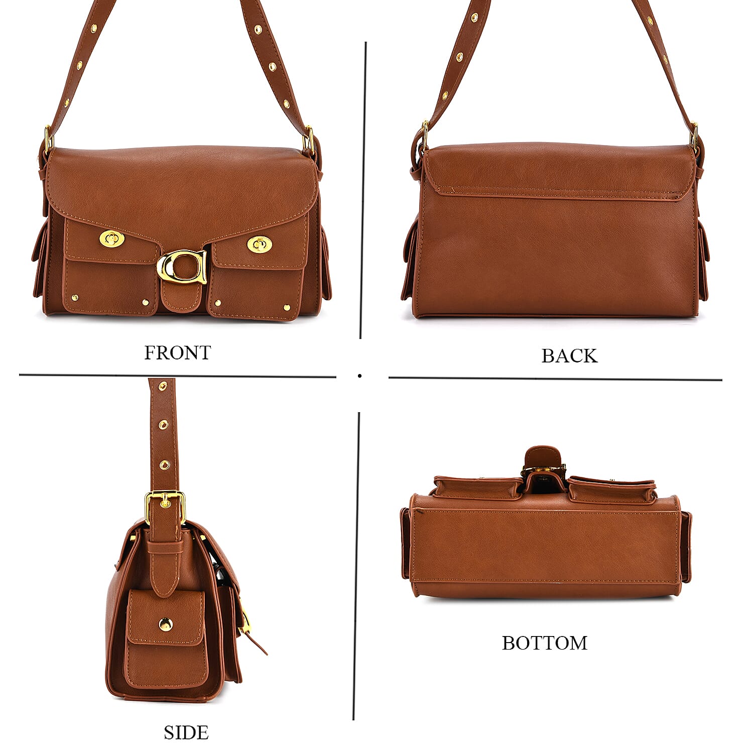 Designer Inspired Cargo Turnlock Soft Tabby Shoulder Bag - Tan