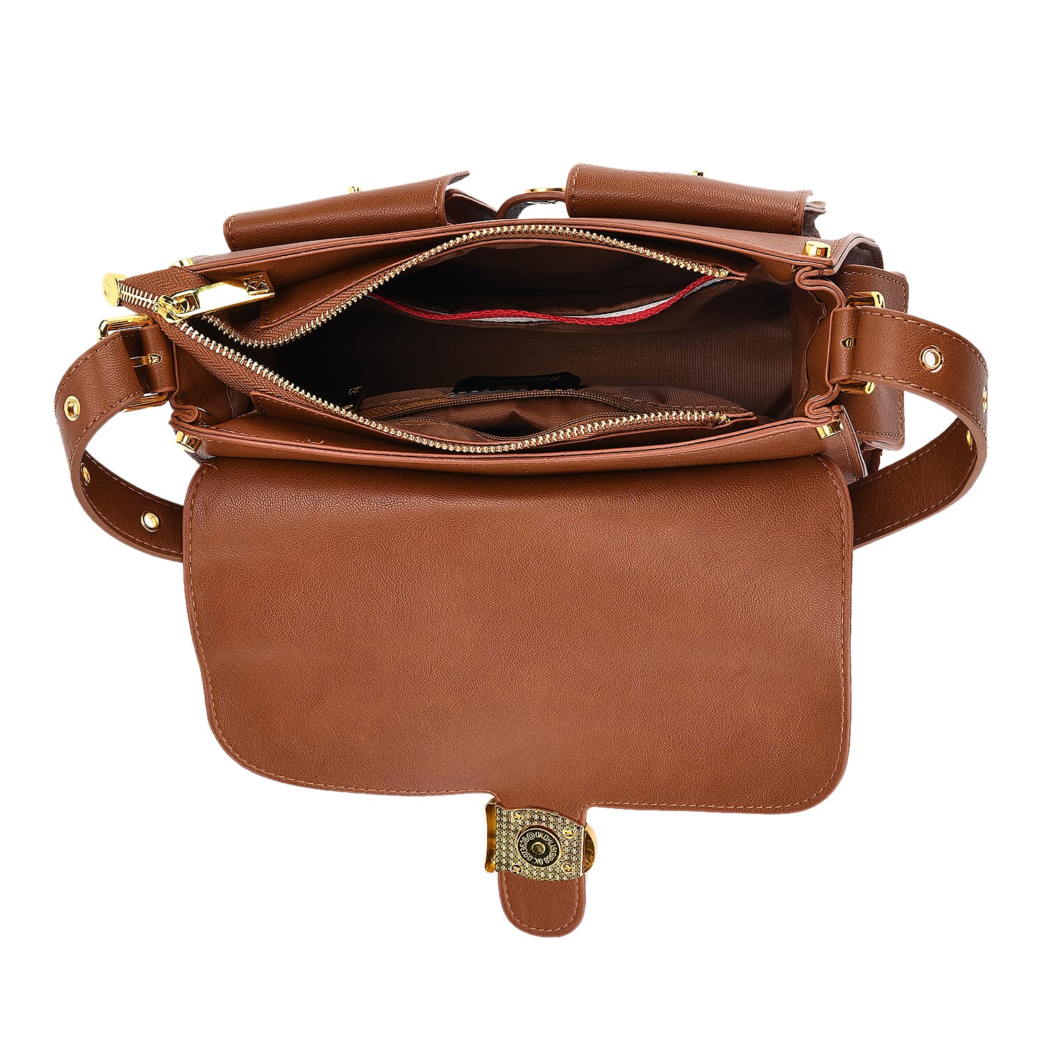 Designer Inspired Cargo Turnlock Soft Tabby Shoulder Bag - Tan