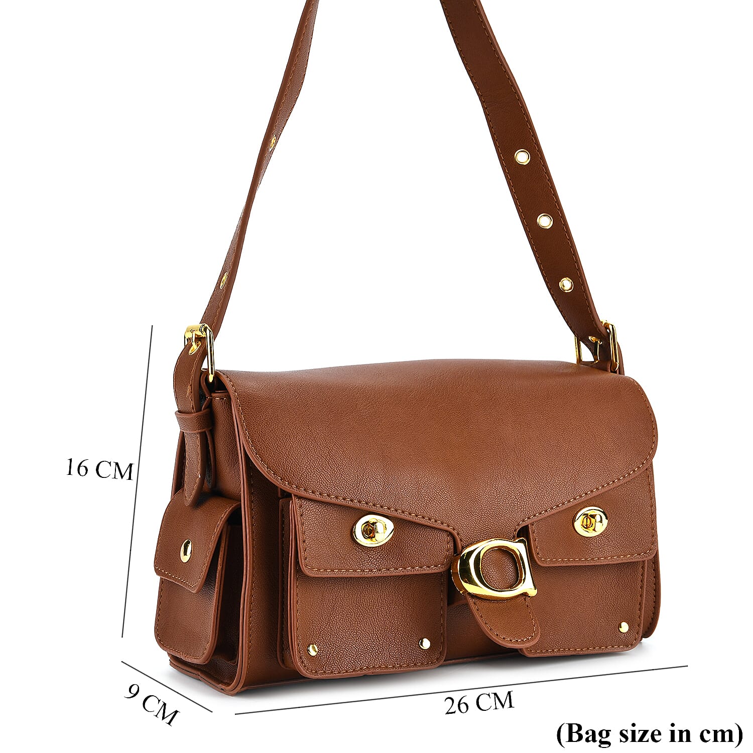 Designer Inspired Cargo Turnlock Soft Tabby Shoulder Bag - Tan