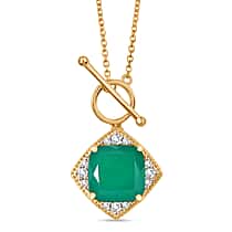 Verde Onyx, White Zircon Necklace (Size - 20) with Toggle Clasp in Yellow Gold Plated Sterling Silver 7.45 Ct.