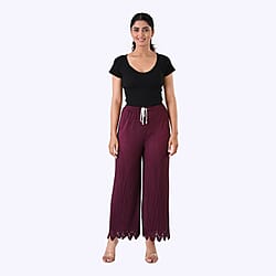 Styled By Laser-Cut Hem Pleated Palazzo (One Size) - Burgundy